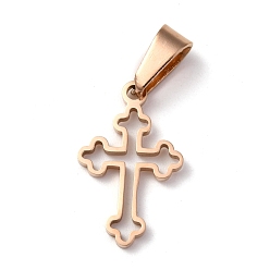 Розовое Золото 304 подвески из нержавеющей стали, полый, крестик, розовое золото , 19.5x12x1.2 мм, отверстие : 3.5x7 мм