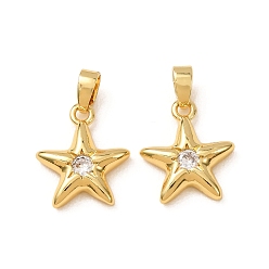 Chapado en Oro Real 18K Latón micro pavimenta claro colgantes de circonio cúbico, encantos estrella, real 18 k chapado en oro, 15.5x13x3.5 mm, agujero: 2x4.5 mm