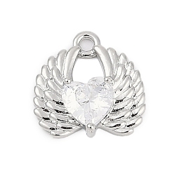 Платина Латунные микро проложить кубического циркония прелести, сердце, платина, 11x11x3.5 мм, отверстие : 1.2 мм