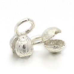 Серебро Латунной шариковой советы, серебряный цвет гальваническим, 10~11x5 мм, отверстия: 3 mm, Внутренний диаметр: 2 mm