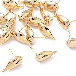 Real 18K Gold Plated SHEGRACE Brass Stud Earring Findings, Teardrop, with Loop, Cadmium Free & Nickel Free & Lead Free, Long-Lasting Plated, Real 18K Gold Plated, 16.5x8.5mm, Hole: 1.5mm, Pin: 0.8mm