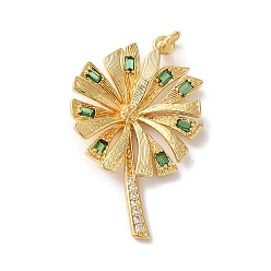 Светло-зеленый Стойка металлическая латунная микропрофилированная кубическая циркония подвески, с целью перехода в кольце, долговечный, без свинца и без кадмия, лист, золотые, светло-зеленый, 35x23x4 мм, отверстие : 3 мм