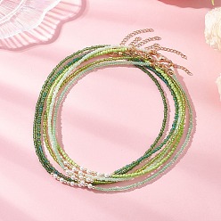 Зеленый 6 шт. 6 цвета ожерелья из белого круглого жемчуга и стеклянных бусин, с 304 концевыми цепями из нержавеющей стали, золотые, зелёные, 15.91 дюйм (40.4 см)
