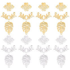 Золотой & Цвет Нержавеющей Стали 24 шт. 3 стиль 201 соединительные элементы из нержавеющей стали, лазерная резка, лист, золотые и нержавеющая сталь цвет, 10~18x11.5~20x1 мм, отверстие : 0.8~1.2 мм, 8 шт / стиль