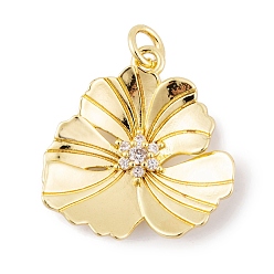 Прозрачный Стойка металлическая латунная микропрофилированная кубическая циркония подвески, с прыжковых колец, долговечный, без свинца и без кадмия, цветок, прозрачные, 22x20.5x3.5 мм, отверстие : 3 мм