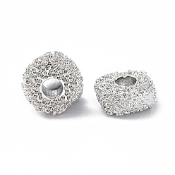 Platinum Brass Beads, Textured, Flat Round, Platinum, 4.5x2mm, Hole: 1.5mm