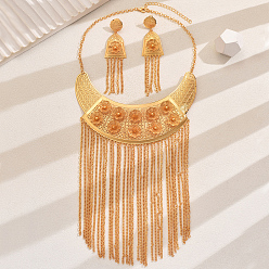 Золотой Элегантные железные серьги-кисточки с цветами и ожерелья для женской вечеринки, золотые