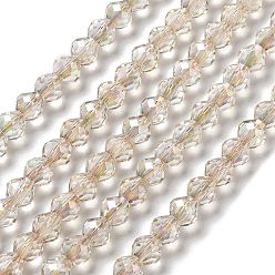 Желтая Старая Ткань  Стеклянные бусины с гальваническим покрытием , граненые, двухконусные, старое кружево, 5.5~6x5 мм, отверстие : 1.2 мм, около 78~79 шт / нитка, 15.35~15.55'' (39~39.5 см)