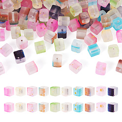 (52) Непрозрачная лаванда 100 шт. 10 цветные матовые стеклянные бусины с золотыми блестками, два тона, кубические, разноцветные, 8x8x8 мм, отверстие : 1.5 мм, 10 шт / цвет