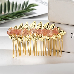 Вишневый Кварц Лист вишни, крошка кварцевого стекла, расчески для волос, с железными гребнями, аксессуары для волос для женщин и девочек, 45x80x10 мм