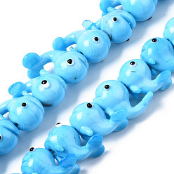 Темно-Голубой Бусины ручной работы ухабистой бисер нитей, дельфин, глубокое синее небо, 14x16x18.5 мм, отверстие : 1.6 мм, около 30 шт / нитка, 17.56 дюйм (44.6 см)