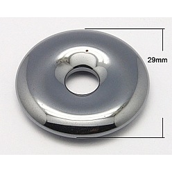 Серый Немагнитные синтетические гематит подвески, пончик / пи-диск, серые, ширина пончика: 10.5 мм, 29x5 мм, отверстие : 8 мм