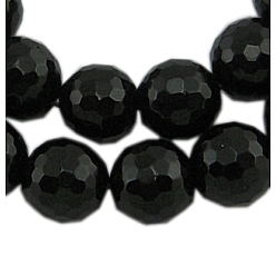 Black Gemstone Beads Strands, Black Onyx, Natural Faceted(128 Facets) Round, Dyed & Heated, 6mm , hole: 1mm, 15 inch