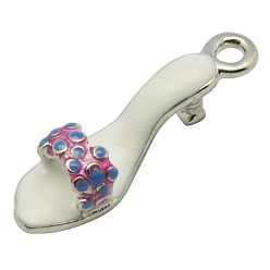 Blanc Laiton émail pendentifs, chaussures à talons hauts, de couleur métal platine , blanc, 7x23x6mm, Trou: 2mm