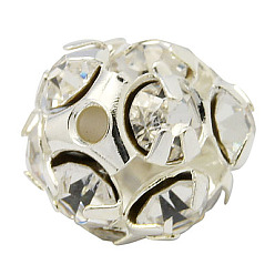 Прозрачный Латунные бусины со стразами , класс А, серебряный цвет гальваническим, прозрачные, Размер : диаметром около 8 мм , отверстие : 1 мм