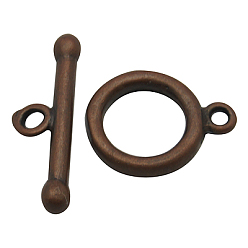 Red Copper Brass Toggle Clasps, Red Copper, Ring: 14x11x2mm, hole: 1.5mm, Bar: 19x6mm.