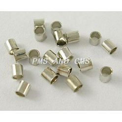 Platinum Brass Crimp Beads, Cadmium Free & Nickel Free & Lead Free, Tube, Platinum, 2.5x2.5mm, Hole: 2mm