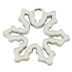 Blanc Pendentifs en émail , sans plomb et sans cadmium, Noël flocon de neige, de couleur métal platine , blanc, Longueur 23mm,  largeur de 25 mm, épaisseur de 2mm, Trou: 3mm