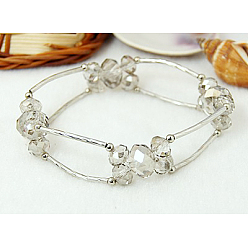 Gainsboro Dehnbar Glas Armbänder, Messingrohr mit Perlen und Kristall elastischen Faden, gainsboro, 55 mm
