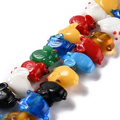 Mixed Color Handmade Lampwork Beads, Bumpy, Rabbit, Mixed Color, 19~22x9~11x11~14mm, Hole: 1.5~2mm, about 30pcs/strand, 13.19 inch(33.5cm)