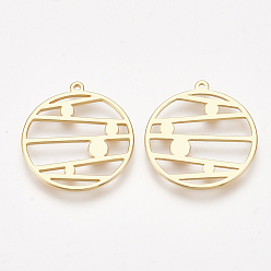 Real 18K Gold Plated Brass Pendants, Flat Round, Nickel Free, Real 18K Gold Plated, 22x20x1mm, Hole: 0.9mm