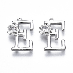 Letter E Латунные подвески, со стразами, без кадмия, без никеля и без свинца, алфавит, платина, letter.e, 17x11x2.5 мм, отверстие : 1 мм