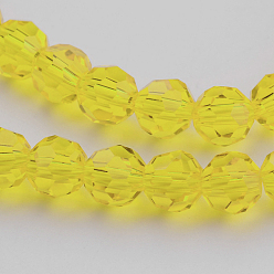 Yellow Transparent Glass Bead Strands, Imitate Austrian Crystal, Faceted(32 Facets), Round, Yellow, 6mm, Hole: 1mm, about 96~98pcs/strand, 20~21 inch