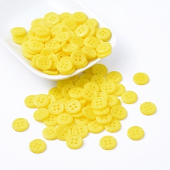 Yellow Acrylic Sewing Buttons, Plastic Shirt Buttons for Costume Design, 4-Hole, Dyed, Flat Round, Yellow, 12x2mm, Hole: 1mm
