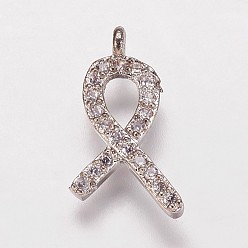 Платина Латуни циркония кубической подвески, лента, прозрачные, платина, 16x9x2 мм, отверстие : 1 мм