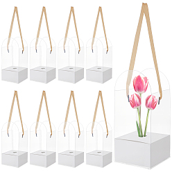 Белый 12 Наборы прозрачных пластиковых и бумажных коробок для хранения цветов, с полиэфирной лентой, прямоугольные, белые, 12x12.1x26.9 см