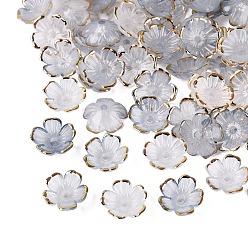 Light Steel Blue Plastic Bead Caps, 5-Petal Flower, Two Tone, Golden Metal Enlaced, Light Steel Blue, 10~11x10~11x4mm, Hole: 1.6mm, about 2140pcs/bag
