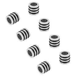Stainless Steel Color Nice Big Hole 304 Stainless Steel Wrapped Black Rubber Column Beads, Stainless Steel Color, 10x10mm, Hole: 6mm, 8pcs/box