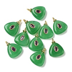 Белый Нефрит Крашеные натуральный белый нефрит подвески, треугольные подвески с латунной микрофиброй и фианитами, долговечный, стойки покрытие, реальный 18 k позолоченный, без кадмия и без свинца, зеленый лайм, 20x15x6.5~7.5 мм, отверстие : 2.5 мм