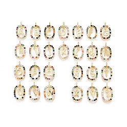 Разноцветный 26 кулоны из латуни с микрочастицами и кубическим цирконием., без кадмия, без никеля и без свинца, овал с буквами a~z подвески, реальный 18 k позолоченный, красочный, 18.5x11x3.5 мм, отверстие : 1.5x1.5 мм