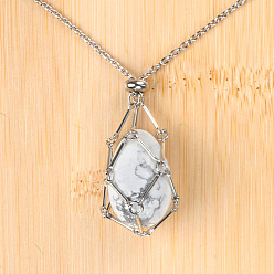 Говлит Кулон в виде клетки для пасхальных яиц из натурального говлита 304 цепочка из нержавеющей стали, цвет нержавеющей стали, 27.56 дюйм (70 см)