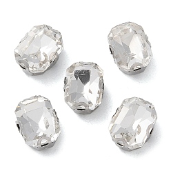 Прозрачный Прямоугольник пришиваем стразами, многожильных ссылки, стекло горный хрусталь, с настройками зубцов из нержавеющей стали, аксессуары для одежды, граненые, прозрачные, 8.5x6.8x5 мм, отверстие : 0.9 мм