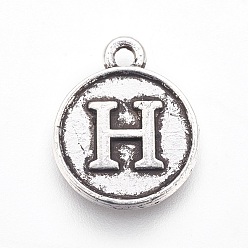 Letter H Подвески из сплава в тибетском стиле, плоские круглые с буквы, античное серебро, letter.e, 15x12.5x2 мм, отверстие : 1.5 мм