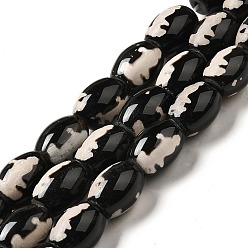 Goddess of Mercy Pattern Тибетского стиля DZI бисер нитей, натуральные и крашеные шарики агата, рис, чёрные, богиня милосердия, 13~14x9.5~10 мм, отверстие : 1.4 мм, около 25 шт / нитка, 13.58 дюйм (34.5 см)