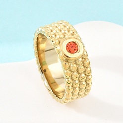 Красный 304 кольца из циркониевого кубического кольца из нержавеющей стали, круглые, золотые, красные, 7.5 мм, размер США 6 1/2 (16.9 мм)