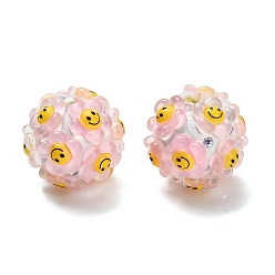 Pink Полимерная глина, стразы, бусины со смолой, для самодельных украшений и украшений для ручек, цветок с улыбающимся лицом, розовые, 18~19x19~19.5x19~19.5 мм, отверстие : 1.8~2 мм