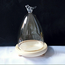 Bird Glass Dome Cover, Decorative Display Case, Cloche Bell Jar Terrarium with Wood Base, Bird, 13.5x21~24cm