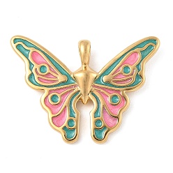 Бирюза 304 подвески из нержавеющей стали, с эмалью, очарование бабочки, реальный 18 k позолоченный, бирюзовые, 26x35x5 мм, отверстие : 4x3 мм