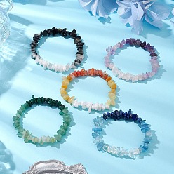 Mixed Stone 5Pcs Natural Mixed Gemstone Chips Beaded Stretch Bracelet Sets for Women, Inner Diameter: 1-7/8 ~2-1/8 inch(4.7~5.4cm)