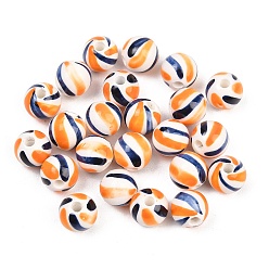 Dark Blue Handmade Porcelain Beads, Hand Painted, Bright Glazed Porcelain, Round with Stripe, Dark Blue, 10.5mm, Hole: 2.5mm