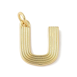 Letter U Латунные подвески, с целью перехода в кольце, письмо амулеты, стойки покрытие, долговечный, без кадмия и без свинца, реальный 18 k позолоченный, Буква U, 14x12.5x1.5 мм, отверстие : 3.5 мм