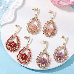 (52) Непрозрачная лаванда 3 пары 3 цвета Teardeop стеклянные бусины и окрашенные натуральные малазийские нефритовые серьги-подвески, золотые, с 304 серьгами из нержавеющей стали, золотые, разноцветные, 51.5x26.5 мм, 1 пара / цвет