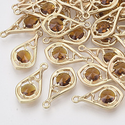 Перу Граненые подвески стекла, с настройками открытой спины из экологически чистого сплава, без никеля , слеза, золотой свет, цвет охры, 21x11x3.5 мм, отверстие : 1.6 мм