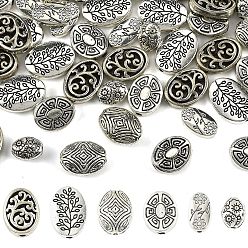 Antique Silver 60Pcs 6 Styles Tibetan Style Alloy Beads, Oval, Antique Silver, 8~14x6~10mm, 10pcs/style