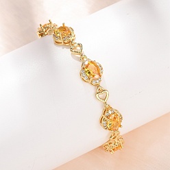 (932FM) Темно-синий аква-матовый с подкладкой Браслеты-цепочки из латуни в форме сердца и овала, украшенные микропаве из кубического циркония, для женщин., без кадмия и без свинца, долговечный, стойки покрытие, реальный 18 k позолоченный, темно-золотистые, 7.40 дюйм (18.8 см)