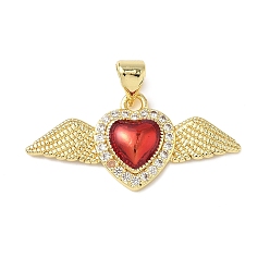 Настоящее золото 18K Латунные микро проложить кубического циркония подвески, сердце с крыла, с эмалью, стойки покрытие, без свинца и без кадмия, долговечный, реальный 18 k позолоченный, 14x29.5x4 мм, отверстие : 3.5x5 мм